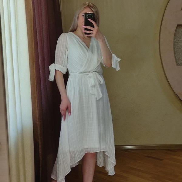 Women DKNY Dress White Polyester 40 / L / 48 #BMNP