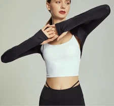 Long Sleeve Yoga Dance Ballet Shrug Top with Thumb Holes - Black Blue Green