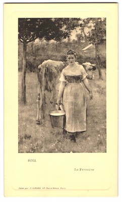 Menükarte Blanko, Abbildung La Fermiere, Bäuerin mit Milcheimer 