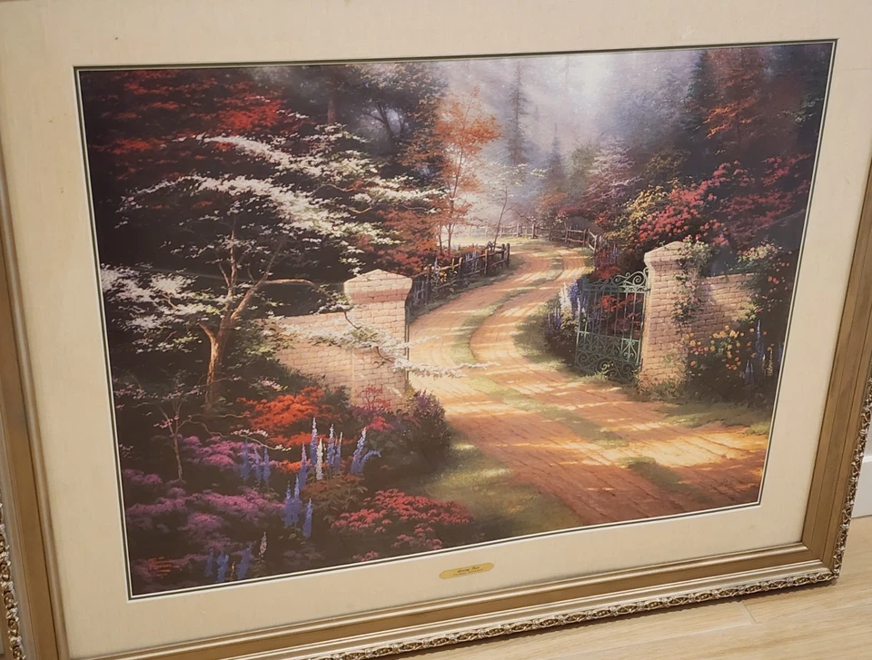 Puerta de resorte Thomas Kinkade bellamente enmarcada 45x37~1068/3850 Foto 4 de 4