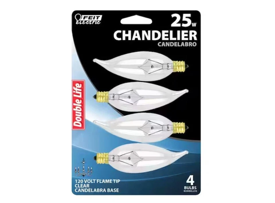 Feit 25-W B10 E12 120V Punta de Llama Transparente Doble Vida Bombillas, Paquete de 4 Foto 2 de 2