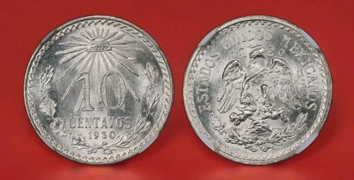 Mexico 1930-M Silver 10 Centavos KM-431 NGC MS65