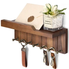 Farmhouse Key Holder Wall Mount - Decorative Organizer with 7 Key Hooks and W...