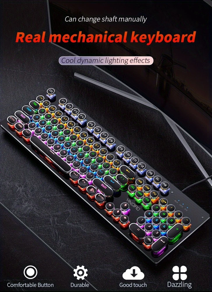 104-Key Mechanical Keyboard with Green Axis and Backlit for Office and E-sports Gaming 104-Key Mechanical Keyboard with Green Axis and Backlit for Office and E-sports Gaming