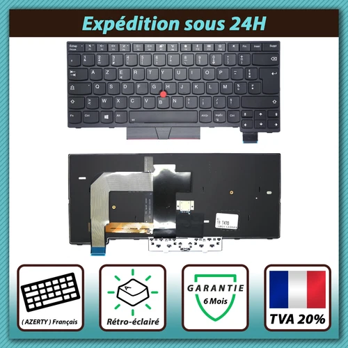 CLAVIER FRANÇAIS AZERTY POUR LENOVO THINKPAD T470 / T480 + rétro-éclairage
