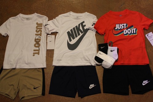 Nike Boys 4T Shirt & Shorts (3) 2 Piece Outfit Sets + 6 Pack Socks NEW