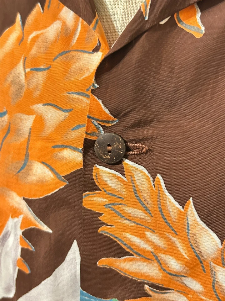 Camisa havaiana floral rayon sedosa masculina roupa esportiva surfistas década de 1940 vintage verdadeira - Imagem 2 de 4