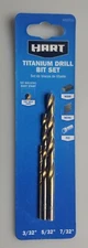 HART 3-Piece TITANIUM DRILL BIT SET: 3/32" 5/32" 7/32" WOOD METAL PVC 135° SP