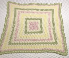 Handmade Crocheted Baby Afghan Crib Lap Blanket Yellow Green Pink 42" x 42"