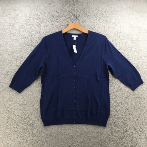 Old Navy Cardigan Sweater Womens 2XL Blue Cotton Blend Knitted 3/4 Sleeve NEW