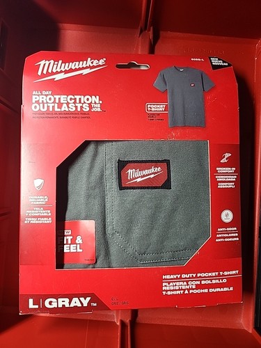 NEU MILWAUKEE STRAPAZIERFÄHIGE TASCHE T-SHIRTS GRAU Large 605G-L