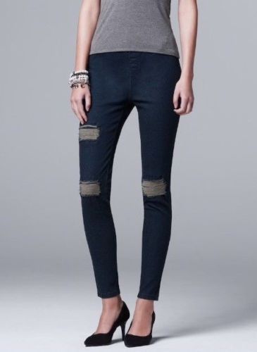 NEW Simply Vera Wang Ripped Frayed Denim Leggings Capris Dark Blue Womens S  NWT | eBay