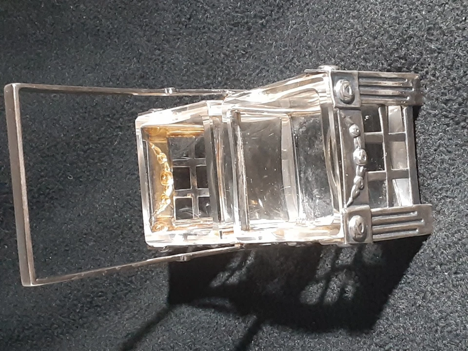 ANTIGUO 800 PLATA SAL PIMIENTA BODEGA HESSENBERG INSERTOS DE VIDRIO VINTAGE ORIGINAL Foto 2 de 4