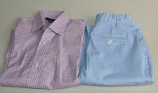 NEW Oscar de la Renta 2 PC Boys Plaid Long Sleeve Shirt Pants Blue Pink 6 Y