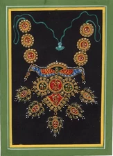 Rajasthani Jewelry Painting Handmade Decorated Embossed Indian Ornament Folk Art