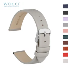 WOCCI 8 10 12 14 16 18 20mm Genuine Leather Watch Strap for Women Silver Buckle