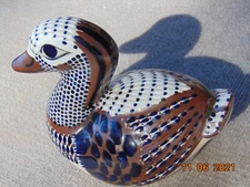 Mexican Tonala Santana Pottery Duck Bird Figure Blue/White/Brown Hand Painted