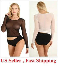 Women Sexy See Through Mesh Sheer Tank Crop Top clubwear party Tee Lingerie