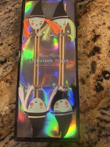 Meri Meri Witches Swizzle Stick wooden Paper Spooky Halloween Party Drinks - Picture 2 of 3