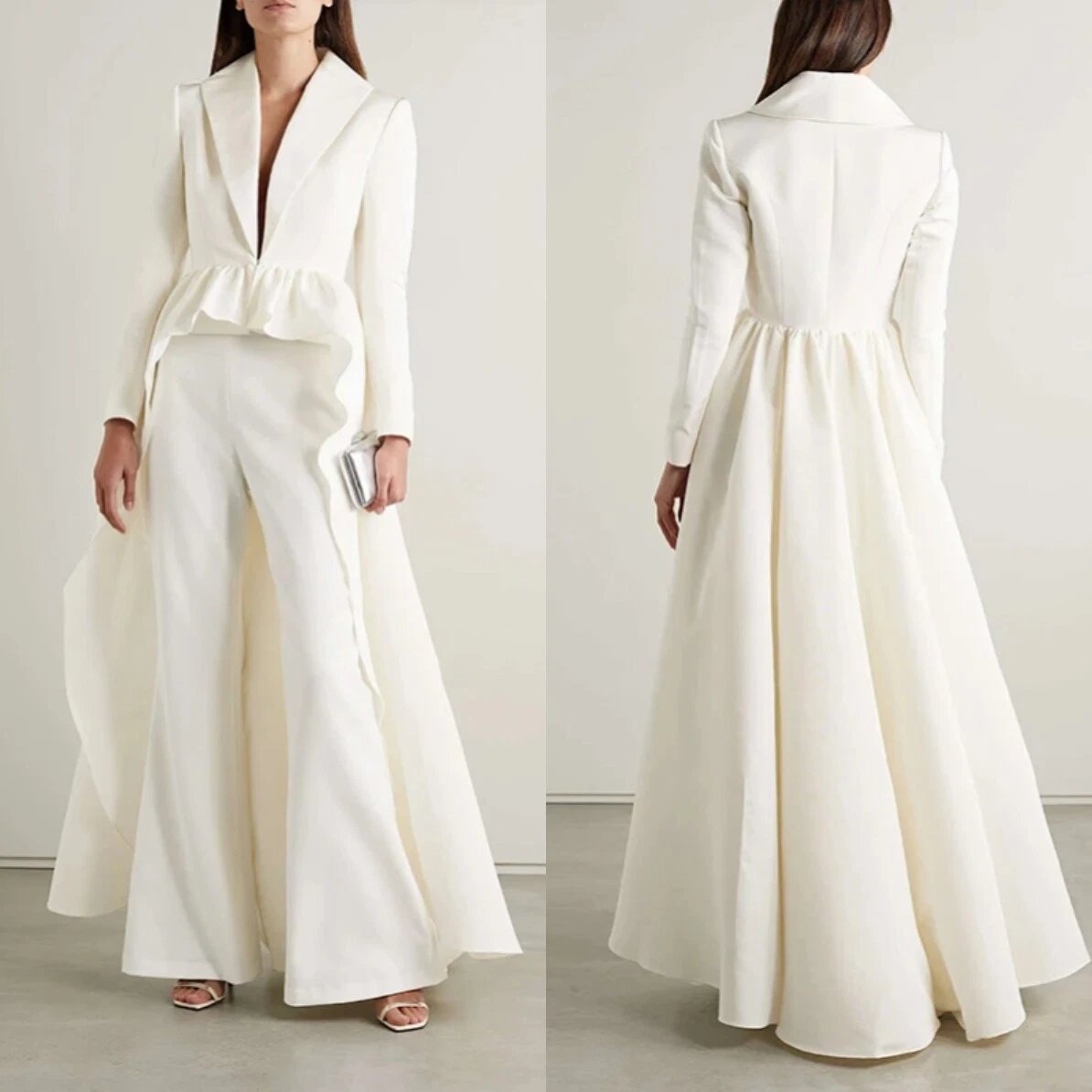 White Long Jacket Suits for Women Modern 2 Pieces Prom Party Slim Fit Outfits