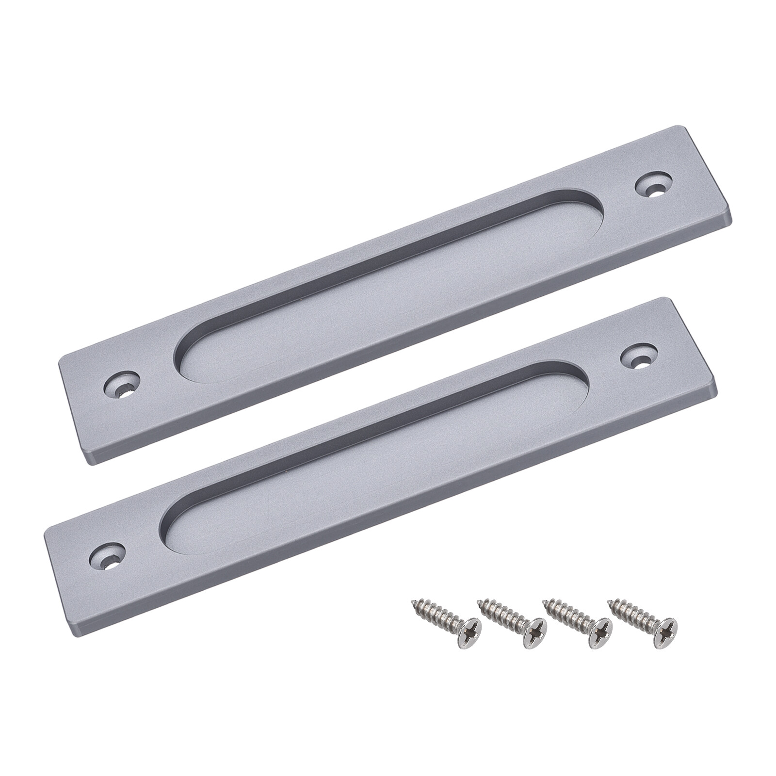 2Pcs 180mm Sliding Door Finger Handle Zinc Alloy w Screw Grey Rectangle
