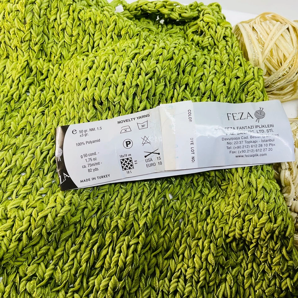 Feza Ribbon Yarn Named SilkBut 100% Poly Lot of Started Project & Balls - Image 2 of 4