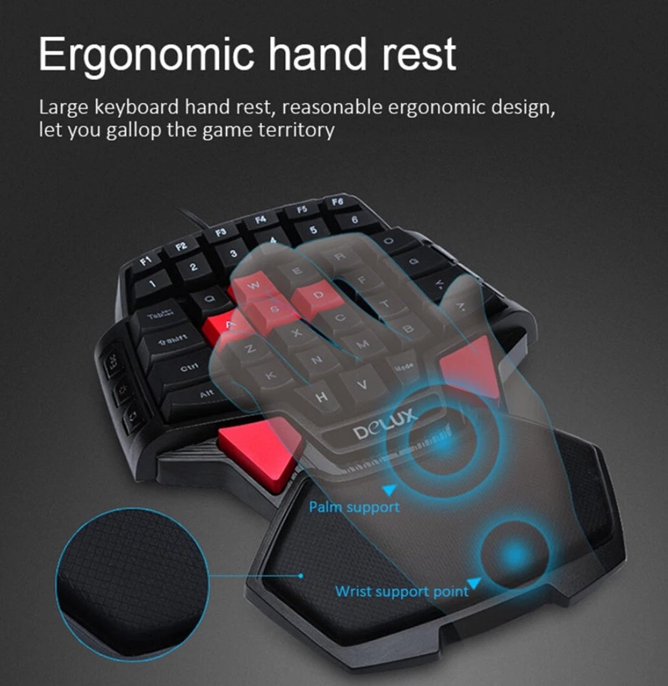 Delux T9 One / Single Hand Gaming Tastatur - Bild 2 von 4