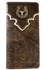LongHorn Mens Wallet Western Bifold Check Book Style W089-6 Brown