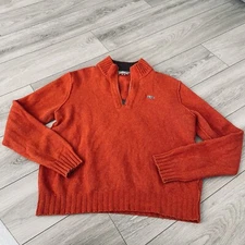 Napapijri Knitted Pure Wool Zip Neck Jumper - L Burnt Orange- Knit Top