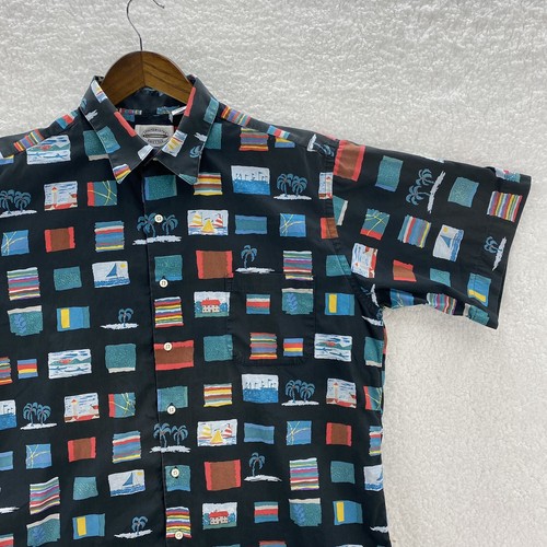 Camicia da campeggio Spinnerstown hawaiana uomo L multicolore color block manica a S con bottoni - Foto 3 di 11