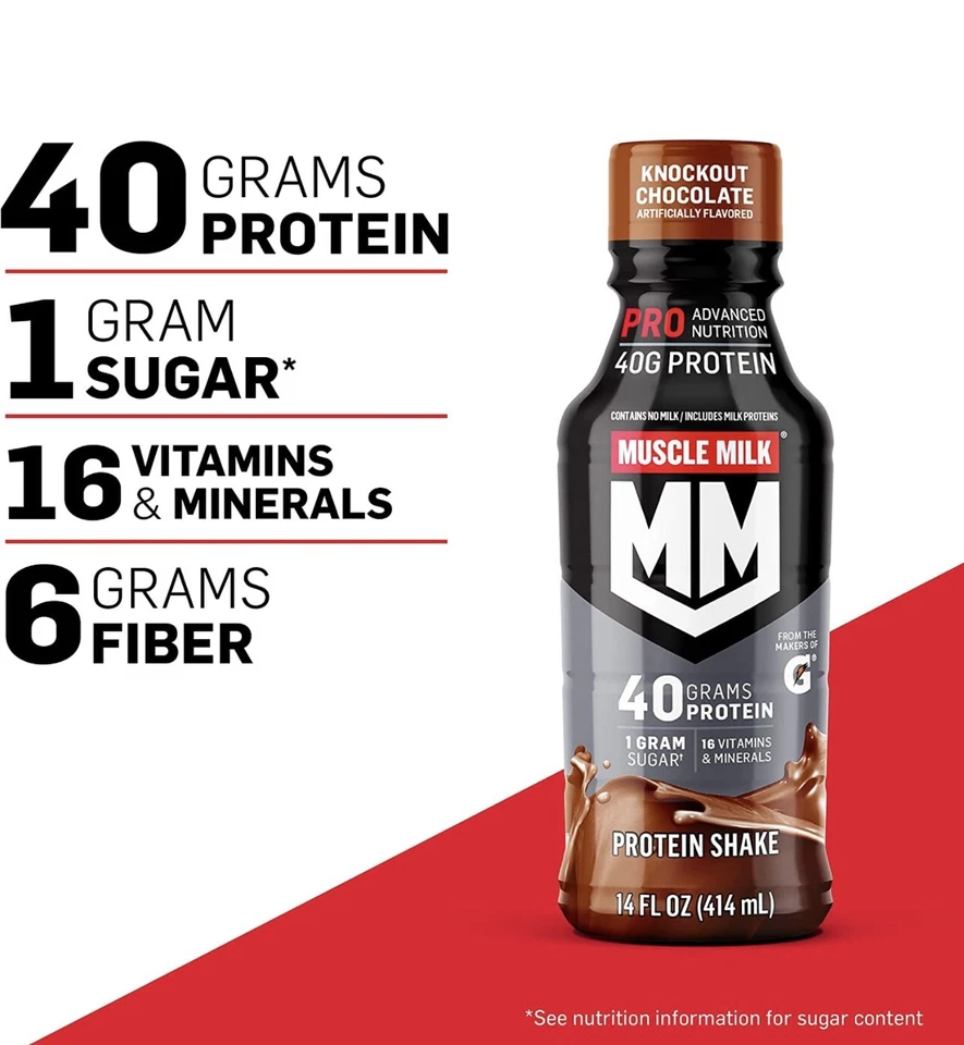Batido de proteínas Muscle Milk Pro Advanced Nutrition, chocolate Knockout, 14 fl oz Foto 3 de 4