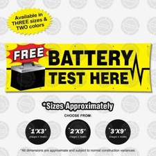 FREE BATTERY Test Here Banner Automotive Sign Mechanic Display Shop Poster Check