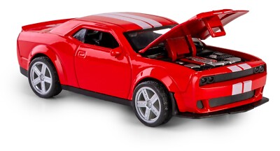 Dodge Challenger USA Automodell rot Diecast Pull-Back Funktion Pop The Hood