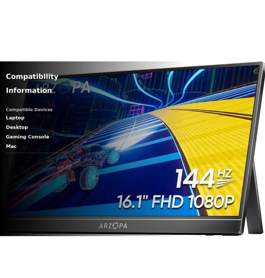 ARZOPA 16.1" sRGB 144Hz Portable Gaming Monitor for Laptop, Switch, PS, PC, Mac - Image 3 of 4