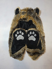 Wolf Ears Paws Faux Fur Cosplay - Hooded Hat, Scarf, Gloves Combo Large