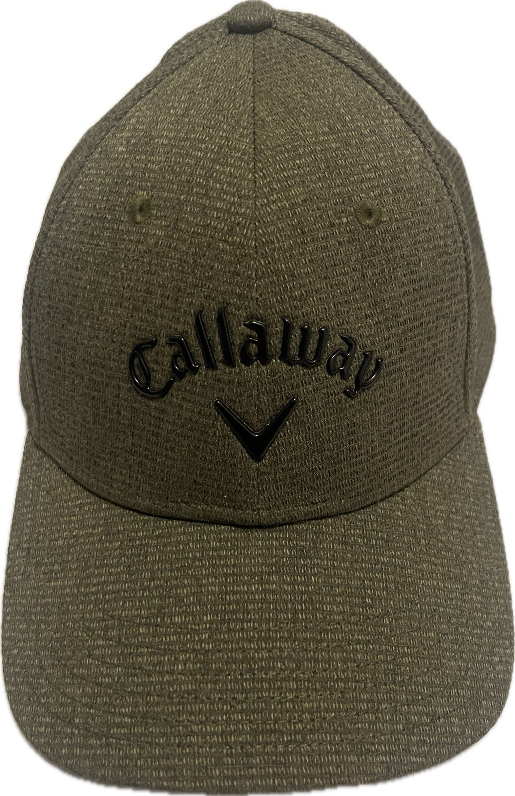 Hat Men's Olive Green Textured Stretch Fit Cap Raised Black 