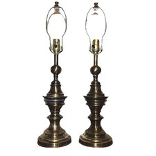 mid century pair Pair of Vintage Table Lamps - Polished Brass Urn & Brushed Nickel with Pleated Shades — listing 6