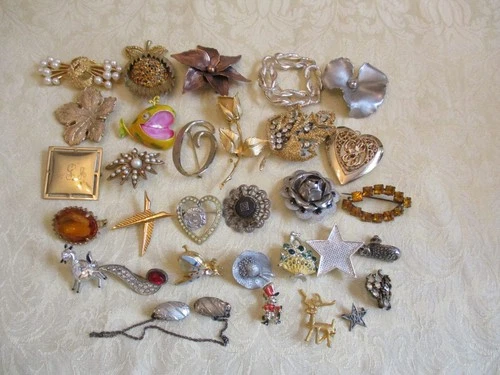 Jewelry Lot of 31 Costume/Wearable Vintage to Modern Pins/Brooches