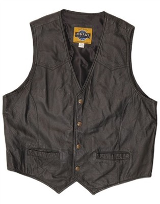 JOHN F GEE Mens Leather Waistcoat IT 56 2XL Black Leather AQ13
