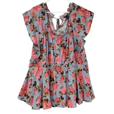 TORRID Plus Size Floral Flutter Sleeve Smocked Peplum Top Women's 3