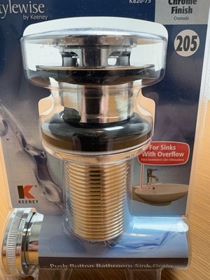 Keeney K820-75 Push Button Bathroom Sink Drain Chrome For Sinks With Overflow