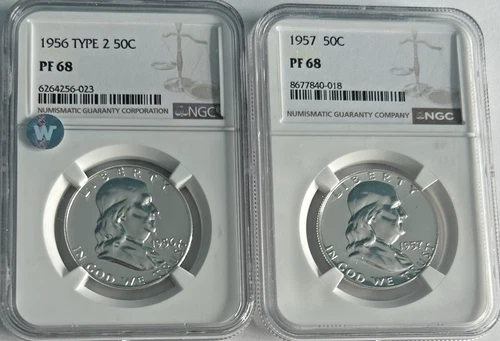 1956 & 1957 Franklin Half Dollar Set PF 68 Type 2 NGC Certified