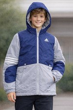 Adidas Youth XL Insulated Hooded Winter Jacket Blue Gray Full Zip Junior