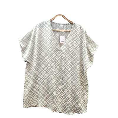New Anko Top Womens Blouse Top Plus Size 18 Green Ivory Check Short Sleeve