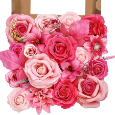 Artificial Flowers, Silk Hot Pink Flowers for DIY Wedding Bridal Bouquets, Fake