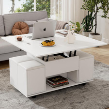 Coffee Table LED Black High Gloss Drawers RGB Lights Acrylic Top Living Room Use