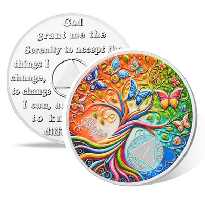 Tree of Life 1 Year Sobriety Coin, Golden Hope AA Chips, Addiction Recovery O...