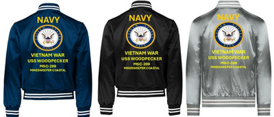 VIETNAM* USS WOODPECKER  MSC-209 *SI*VINYL*SATIN JACKET*NAVY OFFICIAL LICENSE