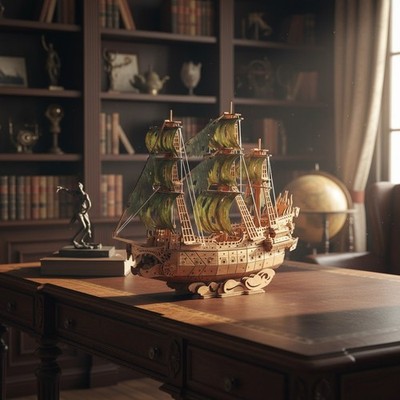 Expert-Level 3D Wooden Pirate Ship Puzzle - Flying Dutchman Model for Adults