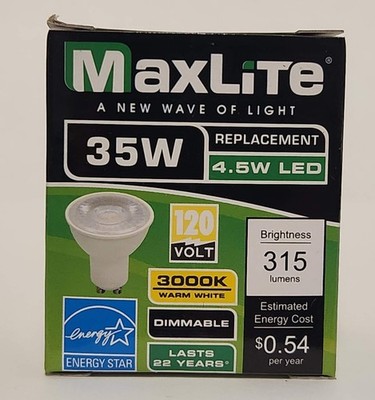 NEW MaxLite Dimmable 4.5 W LED 35W PAR16 GU10 Base Flood 3000K Warm White